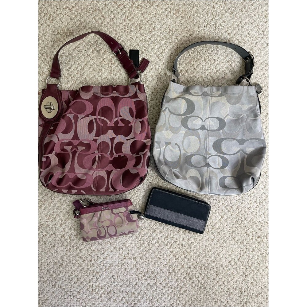 Coach Penelope Signature Shoulder Bags Wallet Wristlet 4 Piece Bundle
